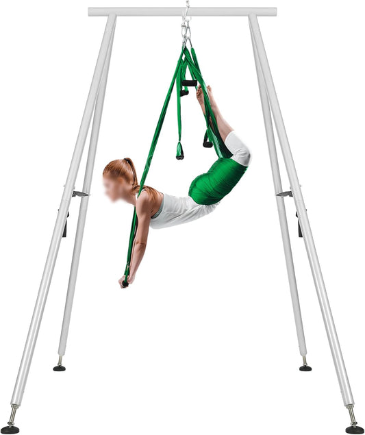 KUAFU 9.6 FT Portable Stand Yoga Swing Stand 551 LBS Aerial Yoga Frame Yoga Sling Inversion Equipment Steel Silvery for Indoor and Outdoor Triangle Structure LYOM-120T-1