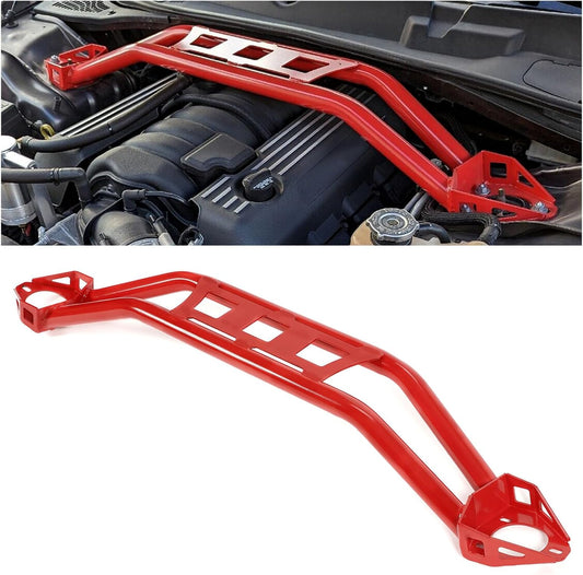 KUAFU Strut Tower Brace Compatible with 2008-2023 Dodge Challenger Front Twin Tube Design Red Steel Powder Coated LYAM-771