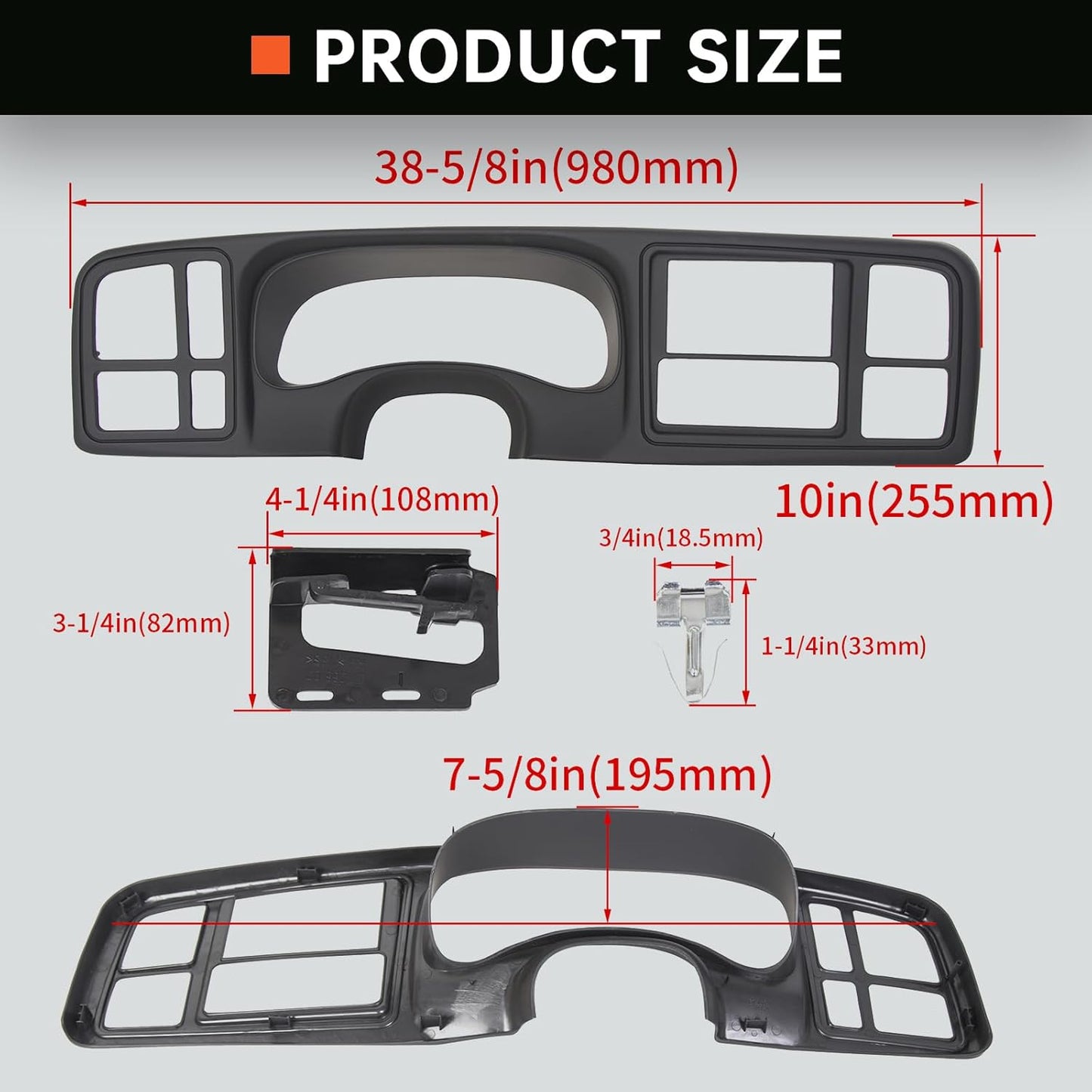 Kojem Double DIN Dash Bezel Cover Kit Compatible With 1999-2002 GM Full-Size Trucks SUV's Chevy Silverado Sierra Car Stereo Radio Replacement for 15731974 15772850 Matte Black LYAP-371
