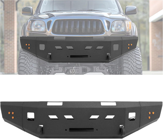 KUAFU Front Bumper Compatible with 1995-2004 Toyota Tacoma First Gen W/Light Steel Powder Coated Black 2 Packages LYAM-X1225A+LYAM-X1225B