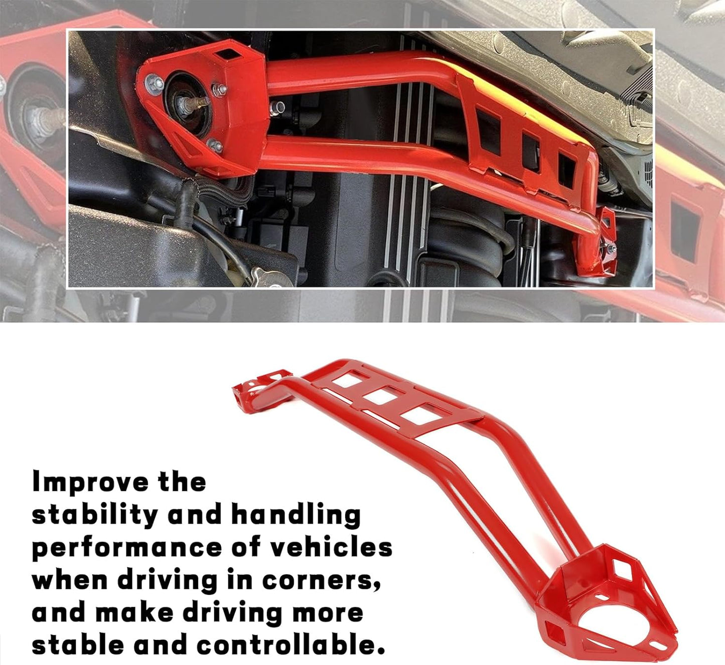 KUAFU Strut Tower Brace Compatible with 2008-2023 Dodge Challenger Front Twin Tube Design Red Steel Powder Coated LYAM-771