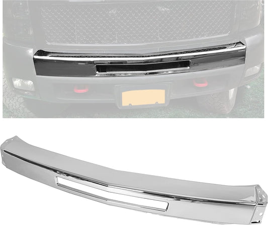 ECOTRIC Impact Bar Compatible with 2007-2013 Chevy Silverado 1500 2500 3500 Pickup Front Bumper Impact Face Bar Chrome Steel Replace For GM1002831 15941850 LYAM-298
