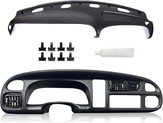 KUAFU Dash Bezel and Bashboard Cover Compatible with 1998-2002 Dodge Ram 1500 2500 3500 Pickup Truck Durable Panel Black 2 Packages LYAP-487T+LYAP-267T-2
