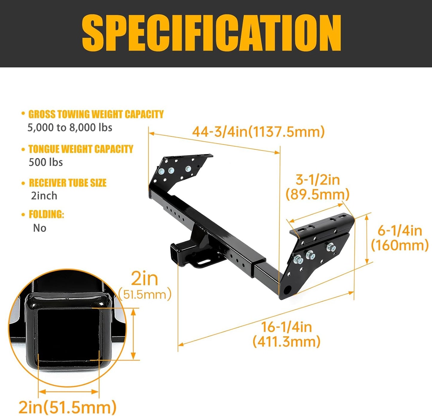 KUAFU Adjustable 2inches Class 3 Trailer Hitch 27?¡À-44?¡À Compatible with Select Chevrolet Chrysler Dodge Ford GMC Isuzu Jeep Mazda Nissan Plymouth Black Replace for 37042 LYAM-768