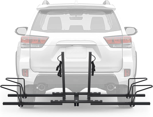 ECOTRIC Hitch Mount Bike Rack 2'' Receiver Bicycle 2-Bike Rack for SUV Van Truck Car RV Minivans, 200 LBS Capacity Platform Style for Mountain Bike E-Bike Steel LYA-014S