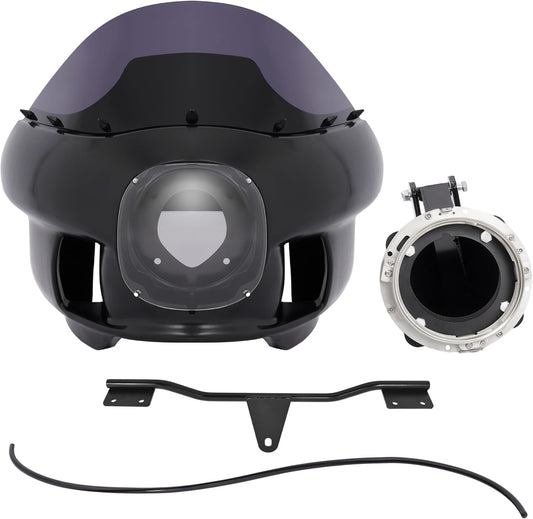 Front Upper Fairing&Headlight Mount Compatible with 2006-2017 Harley Dyna Low Rider FXDL/I Street Bob FXDB/I Super Glide Custom FXDC/I FXD/I FXD/I Front Fairing Kit Smoke Windshield LYMP-175-2