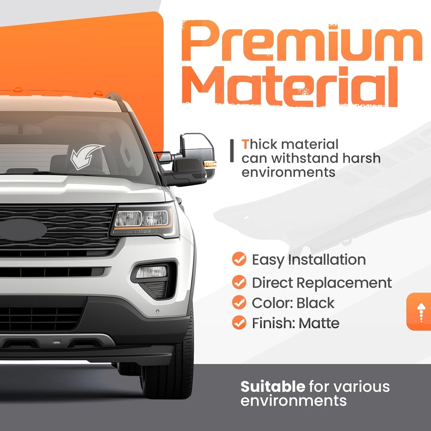 Windshield Wiper Cowl Panel Grille Compatible with 2011-2019 Ford Explorer & 2013-2019 Ford Police Interceptor Utility Replacement for BB5Z-78022A68-AA Air Inlet Window Cover Unfinished Plastic LYAP-X1344