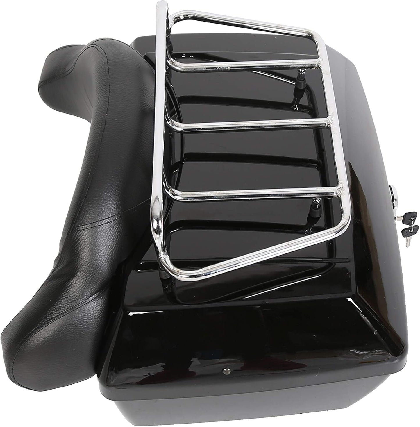 Black Motorcycle Luggage Trunk Compatible with Harley Honda Yamaha Suzuki Cruiser Motorcycle Luggage Tour Trunk Tail Box with Top Rack Backrest DMYS-B