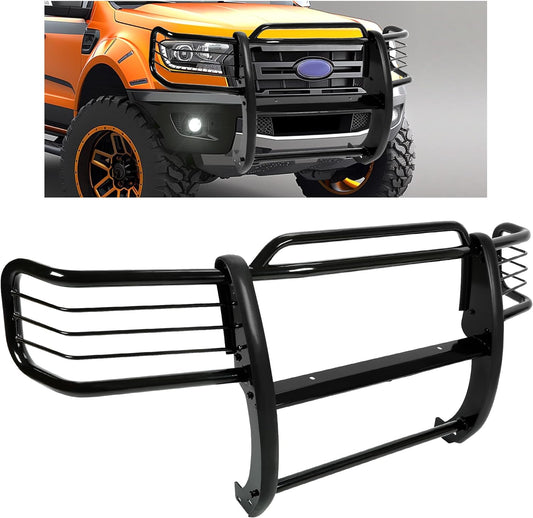 KUAFU Brush Guard Compatible with 2001-2012 Ford Ranger Mazda B-Series Pickup With Skid Plate Bull Bar Front Bumper Grill Grille Guard Protector Brush Push Bar Steel Black Power Coated LYAM-778