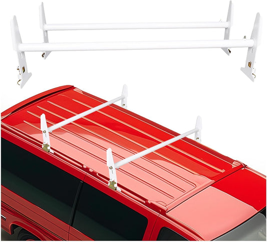 ECOTRIC Van Roof Ladder Rack 47inches- 77inches Adjustable Roof Rack 500LBS Capacity Compatible with Chevy Dodge Ford GMC Express LYA-059S