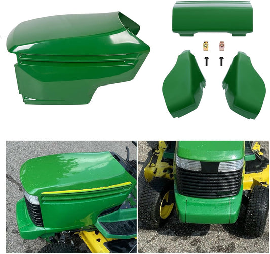 ECOTRIC Hood & Bumper Kit Compatible with John Deere 325 335 345 GX325 GX335 GX345 GX355 Lower & Upper Front Bumper Hood Replacement for M140667 M140668 M140669 AM132595 AM132529 4PCS LYJD-044S+LYJD-048