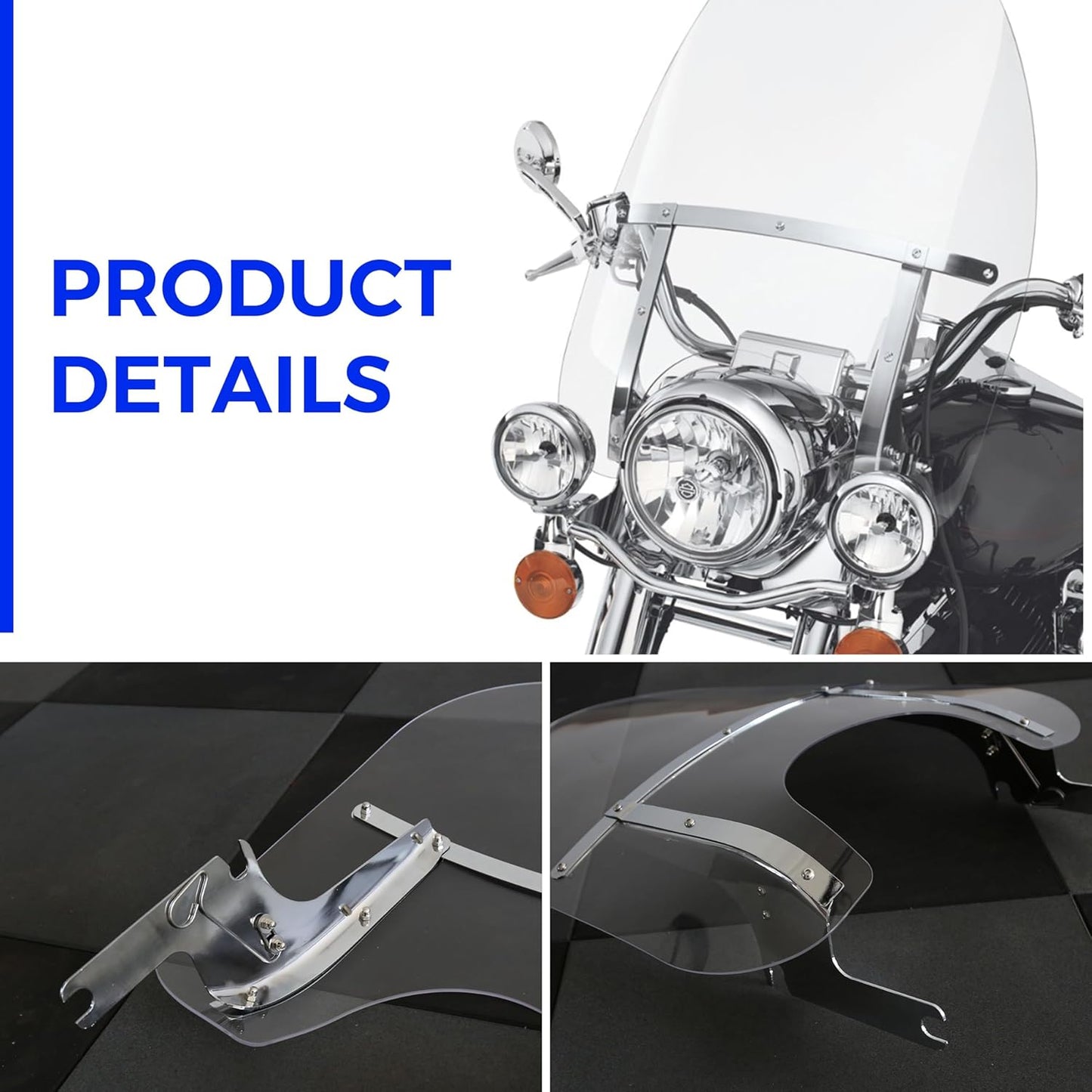 ECOTRIC 29'' x 22'' Motorcycle Windshield Compatible With 1994-2024 Harley Davidson Touring Road King FLHR FLHRS FLHRCI w/Bracket Mounting Bracket Detachable Quick Release Clear WSD-06