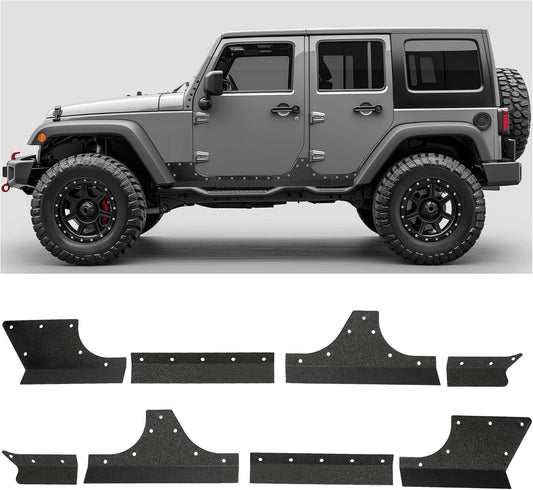 Kojem Door Armor Cladding Skid Plate Compatible with 2007-2018 Jeep Wrangler JK 4 Doors Powder Coated Steel Heavy-Duty Black Slider Rocker Guards Rock Panel LYAM-664