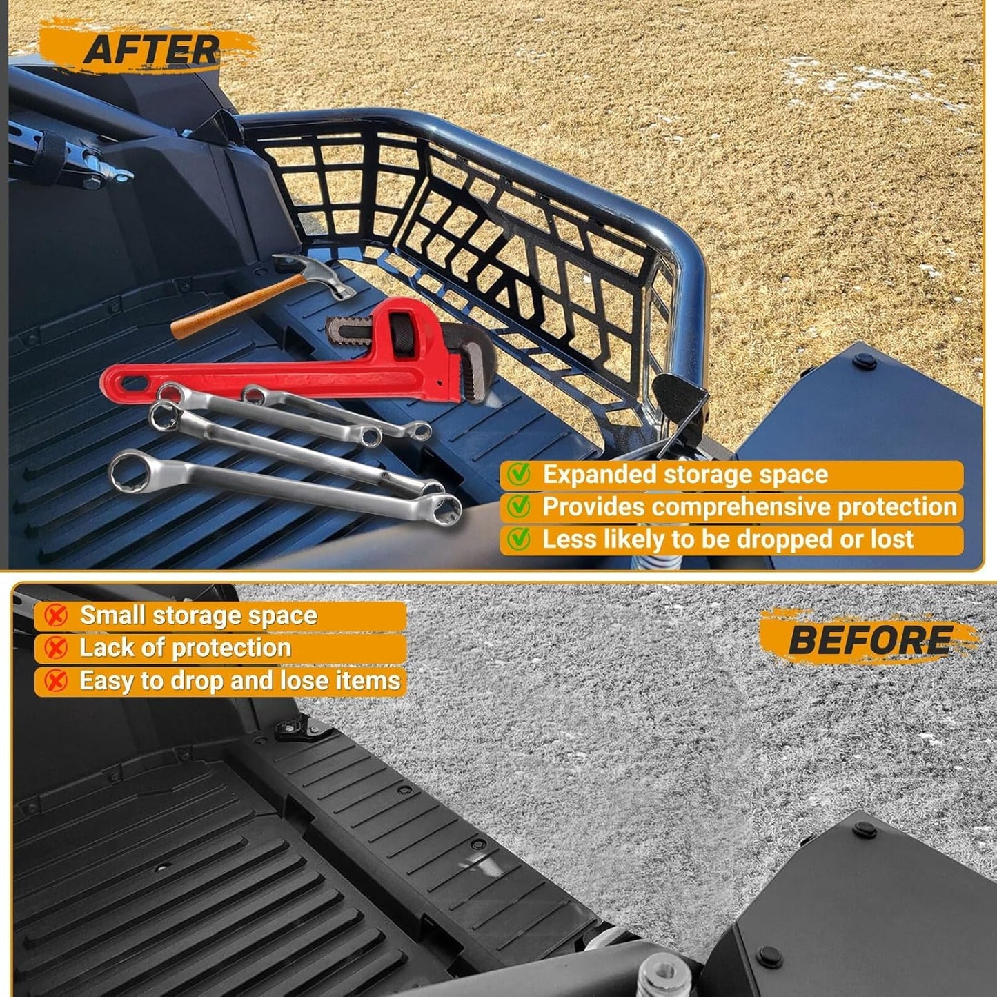 KUAFU Cargo Barricade Compatible with 2020-2025 Kawasaki Teryx KRX 1000 2023-2025 KRX4 1000 Luggage Rack Steel Cargo Bed Enclosure Tailgate Black Powder Coated LYMM-153