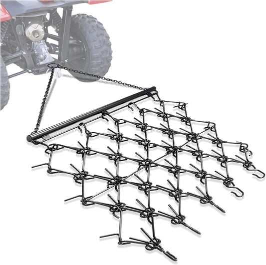 KUAFU 4' x 4' Heavy Duty Chain Drag Harrow 3/8inches Tines Compatible with Tractors ATV UTV Lawn Tractor Attachments for Leveling, Grading, Breaking up Soil, Garden Towing, Field, Yard, Farm LYOM-237