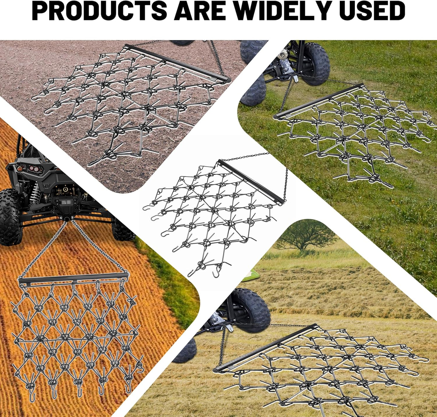 KUAFU 4' x 4' Heavy Duty Chain Drag Harrow 3/8inches Tines Compatible with Tractors ATV UTV Lawn Tractor Attachments for Leveling, Grading, Breaking up Soil, Garden Towing, Field, Yard, Farm LYOM-237