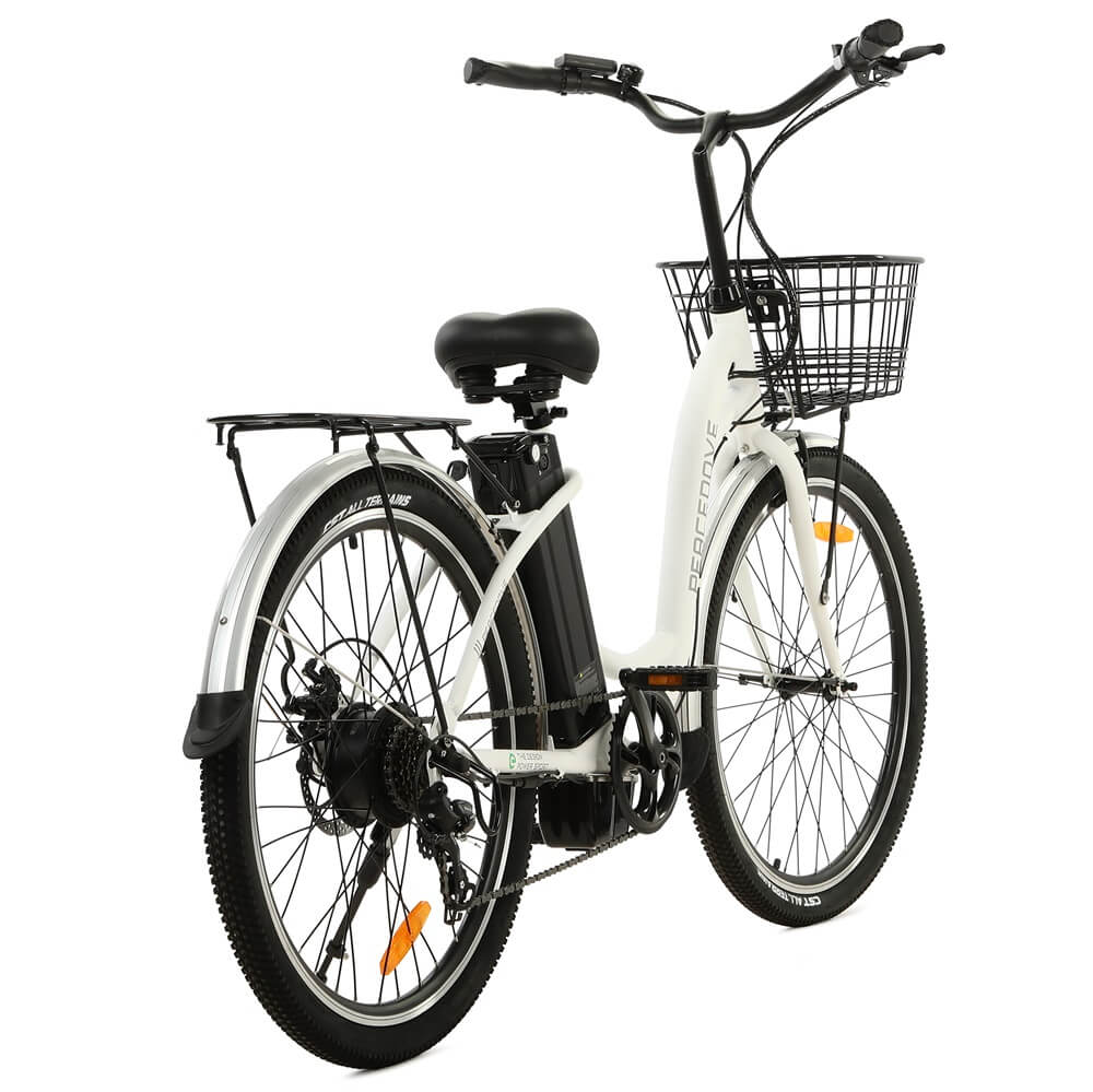 26inch White Peacedove electric city bike with basket and rear rack - 4