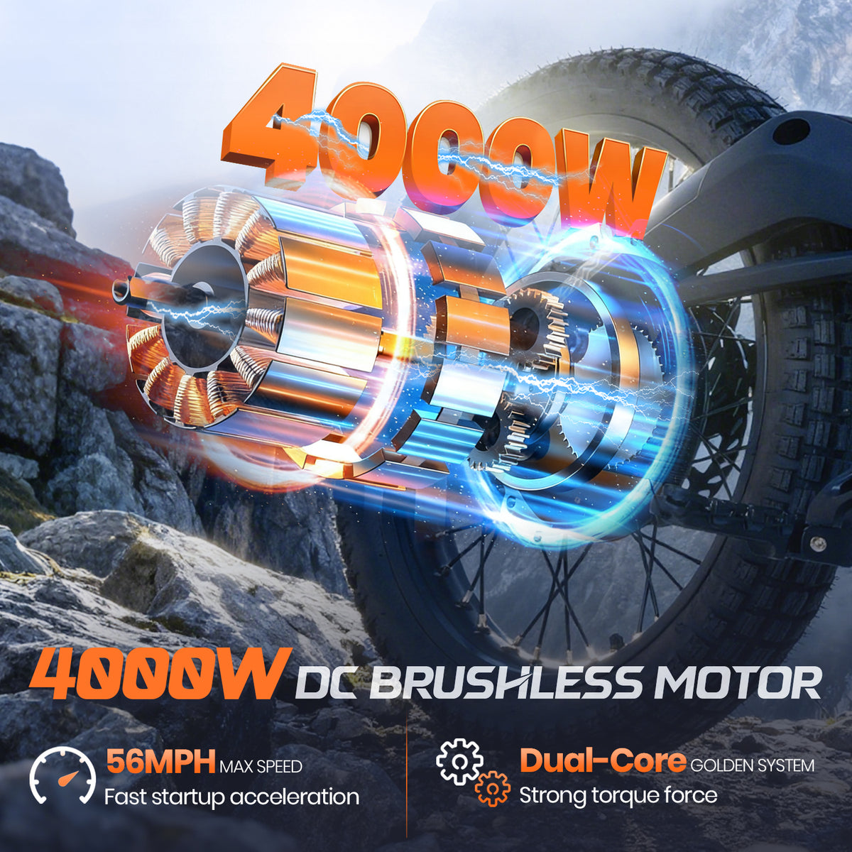 60V 4000W Electric Moped, 56 MPH High-Speed Electric Motorcycle with 35Ah Lithium Battery, Hydraulic Disc Brakes & All-Terrain Tires