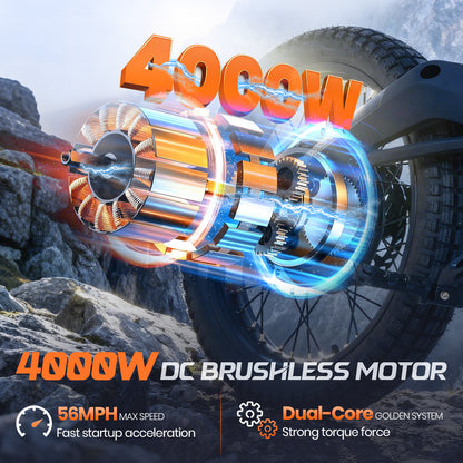 60V 4000W Electric Moped, 56 MPH High-Speed Electric Motorcycle with 35Ah Lithium Battery, Hydraulic Disc Brakes & All-Terrain Tires