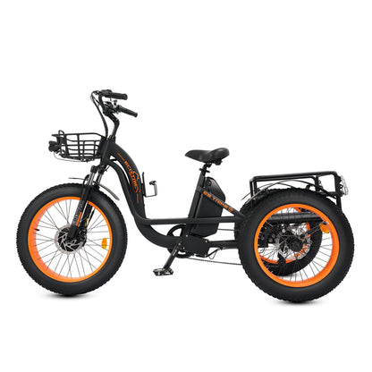 Ecotric 48V 24"x4.0 Front 20"x4.0 Rear Tires Tricycle electric bike with Front Basket + Rear Rack-senior