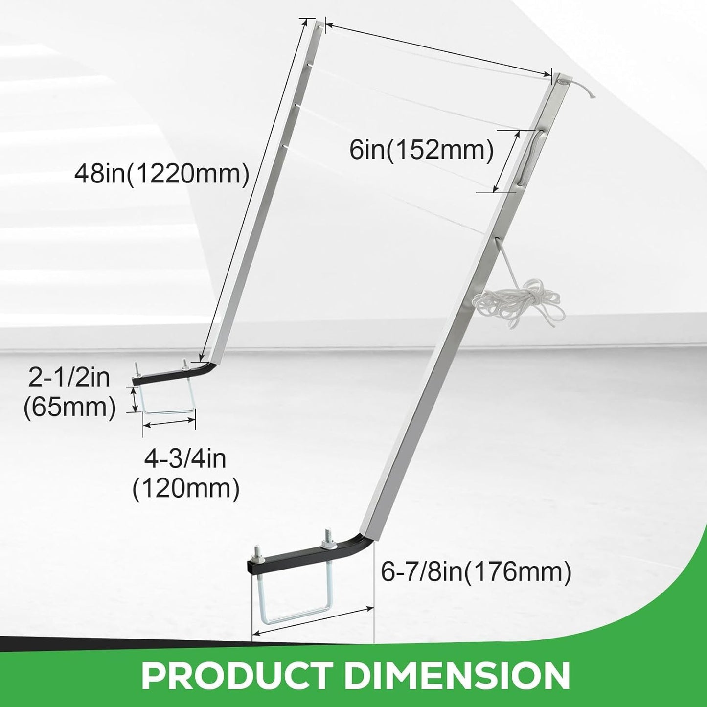KUAFU RV Clothes Drying Rack Bumper-Mounted Clothesline Compatible with 4inches Square RV Bumpers Versatile Clothes Line Aluminum Powder Coated Silvery LYOM-106