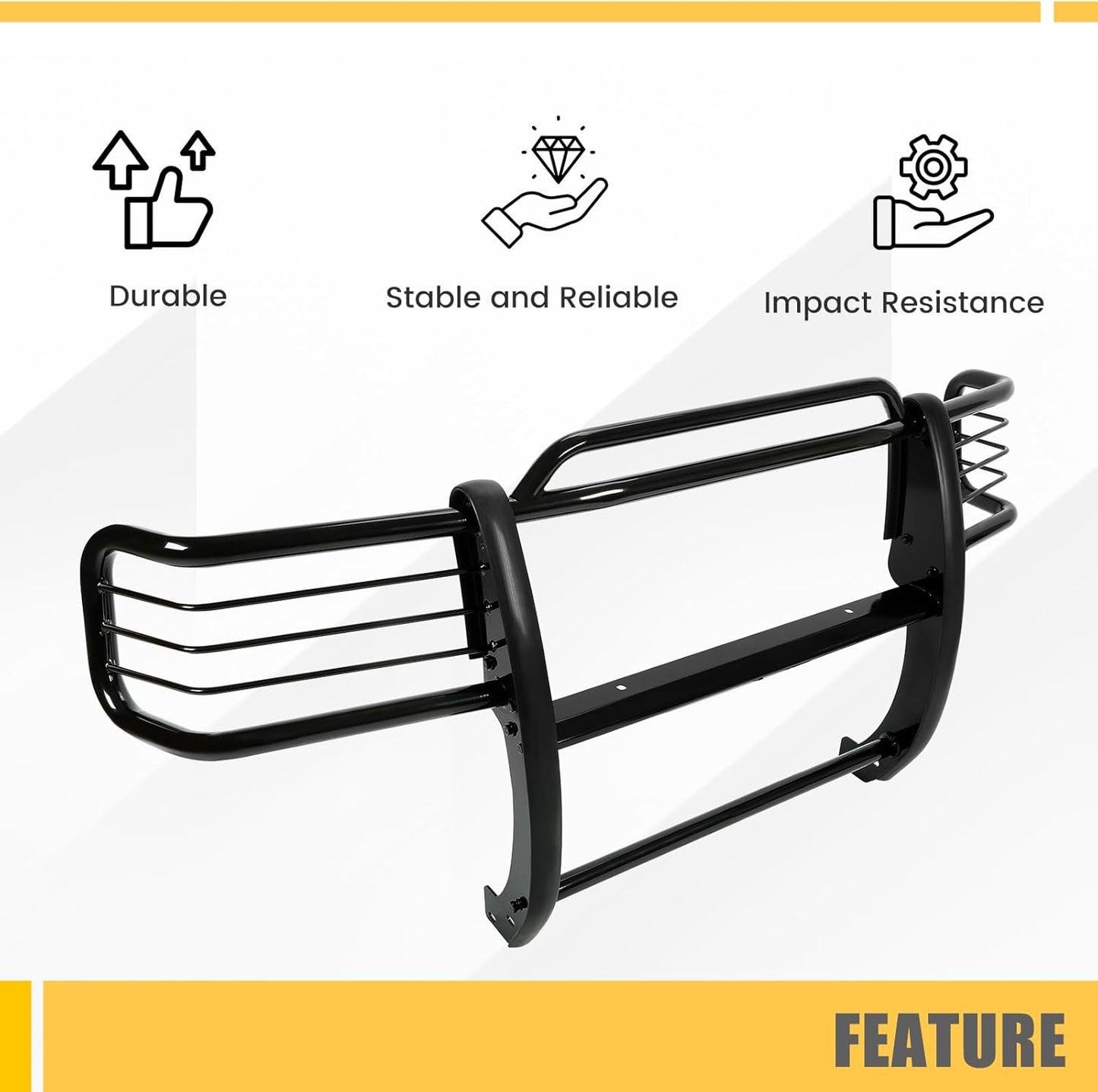 KUAFU Brush Guard Compatible with 2001-2012 Ford Ranger Mazda B-Series Pickup With Skid Plate Bull Bar Front Bumper Grill Grille Guard Protector Brush Push Bar Steel Black Power Coated LYAM-778