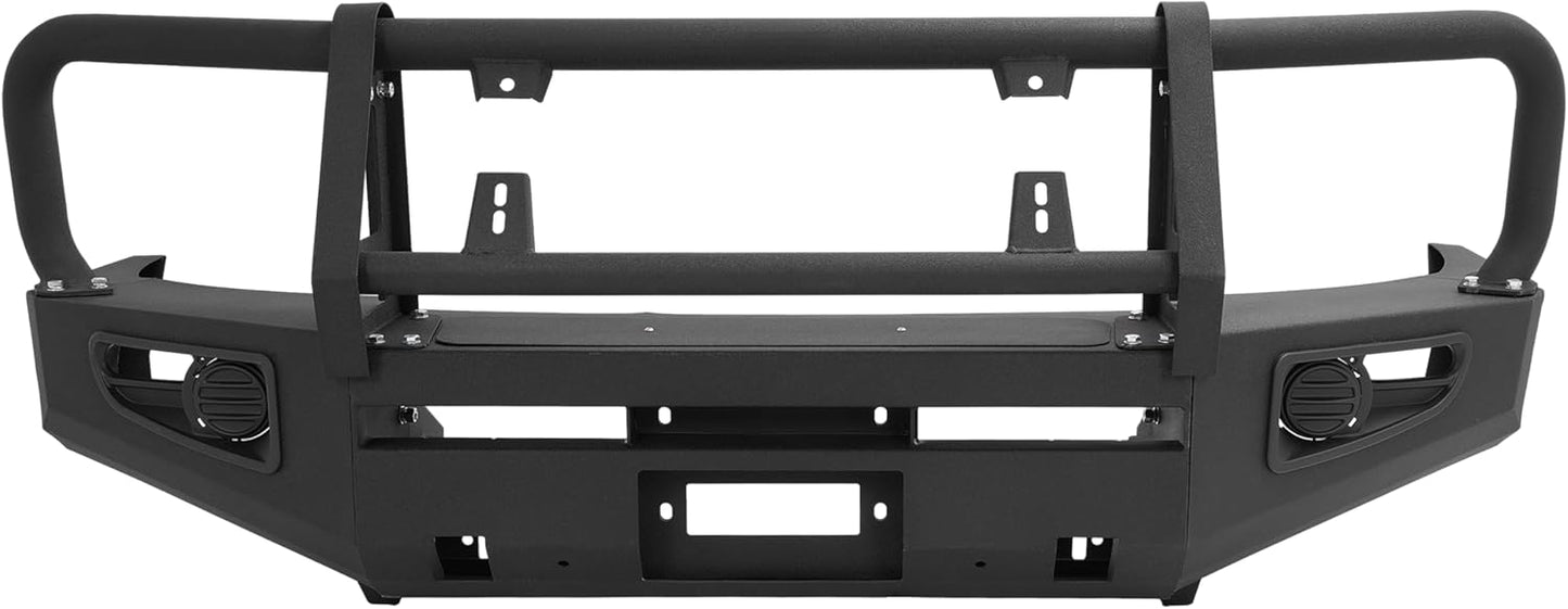 Front Bumper Assembly Compatible with 2004-2011 Nissan Titan, 2004 Pathfinder Armada and 2005-2007 Armada, W/Bull Bar, Fog Light Hole and Winch Mount, 3pcs-Main Body Steel Powder Coated LYAM-X1209A+LYAM-X1209B