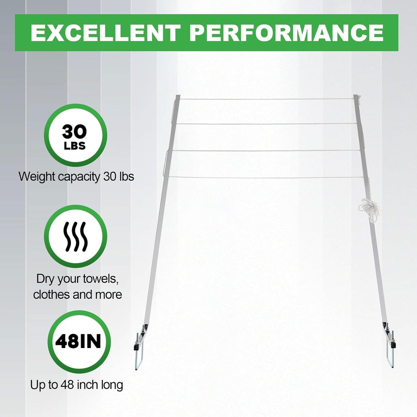 KUAFU RV Clothes Drying Rack Bumper-Mounted Clothesline Compatible with 4inches Square RV Bumpers Versatile Clothes Line Aluminum Powder Coated Silvery LYOM-106