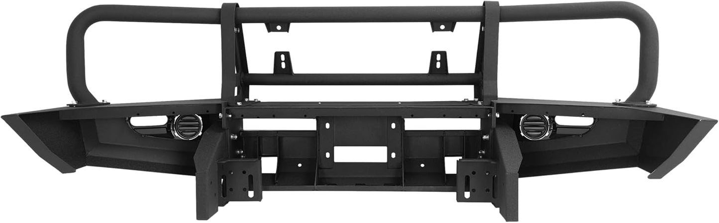 Front Bumper Assembly Compatible with 2004-2011 Nissan Titan, 2004 Pathfinder Armada and 2005-2007 Armada, W/Bull Bar, Fog Light Hole and Winch Mount, 3pcs-Main Body Steel Powder Coated LYAM-X1209A+LYAM-X1209B