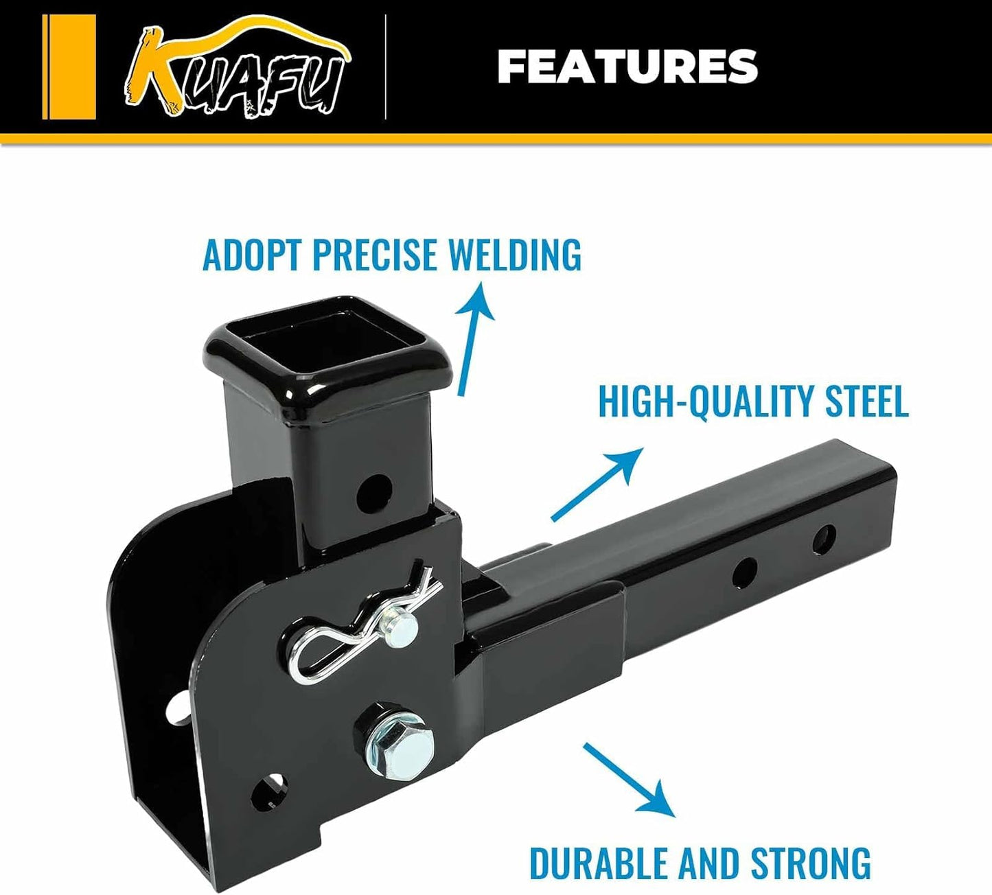 KUAFU 2inches Folding Hitch Adapter Compatible with 2 Inch Trailer Hitch Extension Shank Mount Cargo Wheelchair Carrier Adapter 500lbs Weight Capacity LYAM-738S
