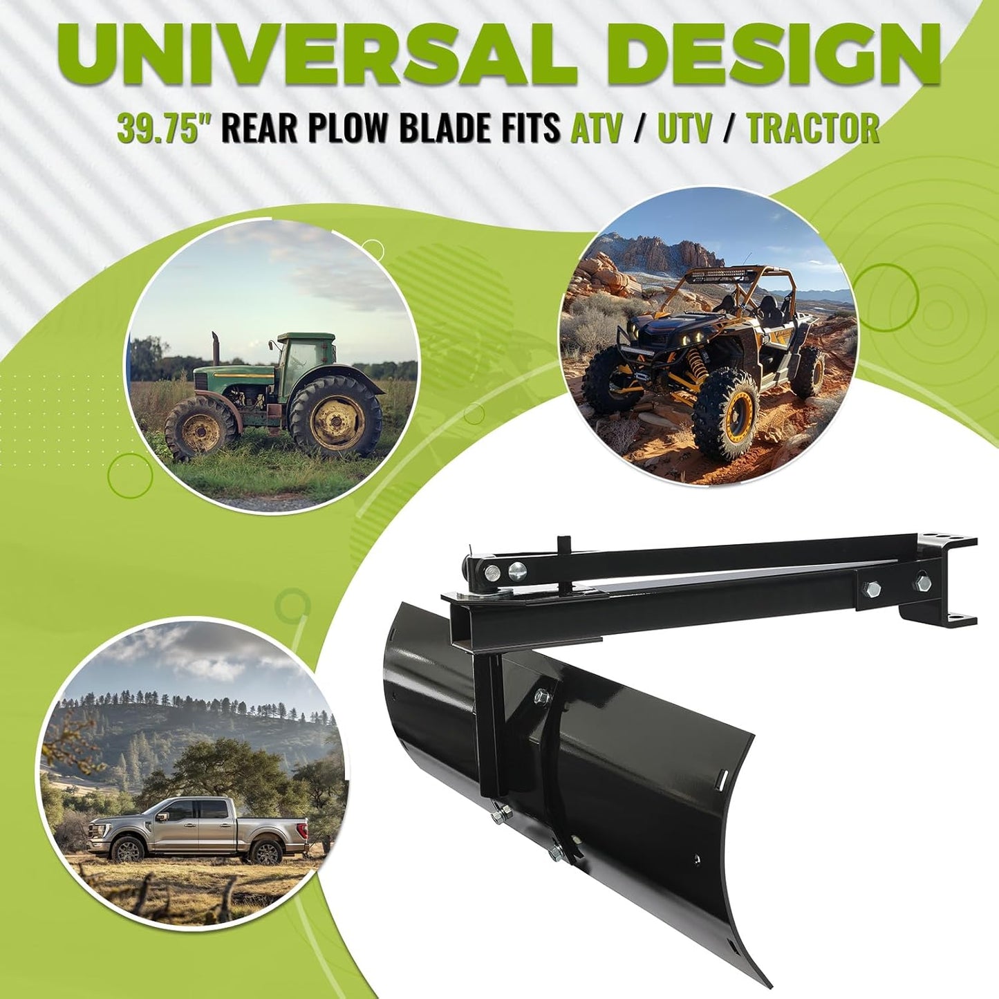 KUAFU 39.75inches 3 Point Sleeve Hitch Rear Blade Compatible with ATV UTV Garden Tractors Lawn Mower Tractor Attachments Behind Rear Sleeve Hitch Tow Blade LYOM-248