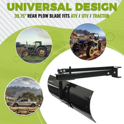 KUAFU 39.75inches 3 Point Sleeve Hitch Rear Blade Compatible with ATV UTV Garden Tractors Lawn Mower Tractor Attachments Behind Rear Sleeve Hitch Tow Blade LYOM-248