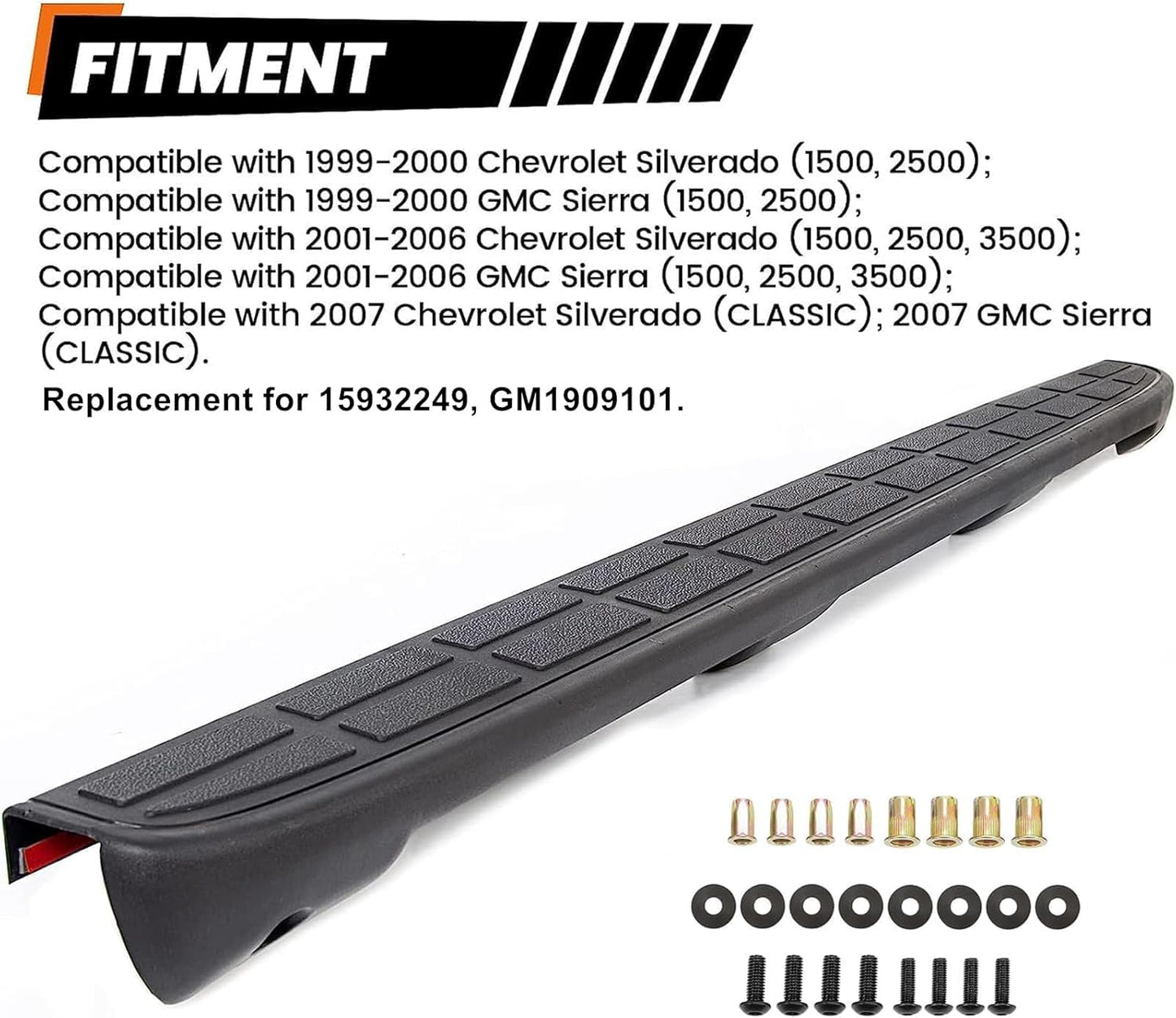 ECOTRIC Tailgate Spoiler Cap Cover Compatible with 1999-2007 Chevy Silverado GMC Sierra Replacement for 15932249 GM1909101 Molding Top Protector Textured Black LYAP-237