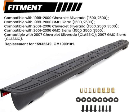 ECOTRIC Tailgate Spoiler Cap Cover Compatible with 1999-2007 Chevy Silverado GMC Sierra Replacement for 15932249 GM1909101 Molding Top Protector Textured Black LYAP-237