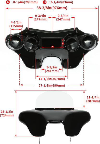 KUAFU Batwing Fairing Compatible with 1986-2015 Harley Davidson FLSTN Heritage Softail Classic Deluxe Fat Boy w/Windshield 4 Speaker Front LYMP-120