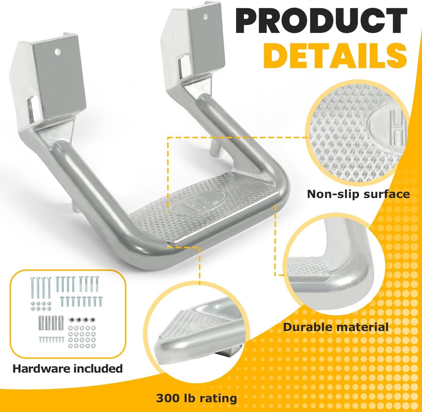 ECOTRIC Universal Side Step Compatible with Chevy (Chevrolet), Ford, Toyota, GMC, Dodge RAM, Jeep, Set of 2, Polishing Aluminum Silvery LYAM-634-1