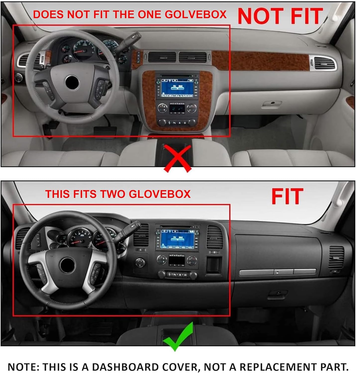 Kojem Black Dash Board Cover Compatible with 2007-2013 Chevy Chevrolet Silverado LS LT WT Base GMC Sierra SL SLE WT Base Dashboard Panel Cover Glovebox Dashboards ABS Plastic LYAP-300V
