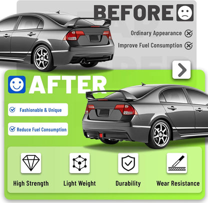 Rear Bumper Diffuser Compatible with 2006-2011 Honda Civic 4 Door Sedan Rear Lower Bumper Lip Splitter Valance with LED Brake Light Bumper Spoiler Carbon Fiber Color LYAP-X1386