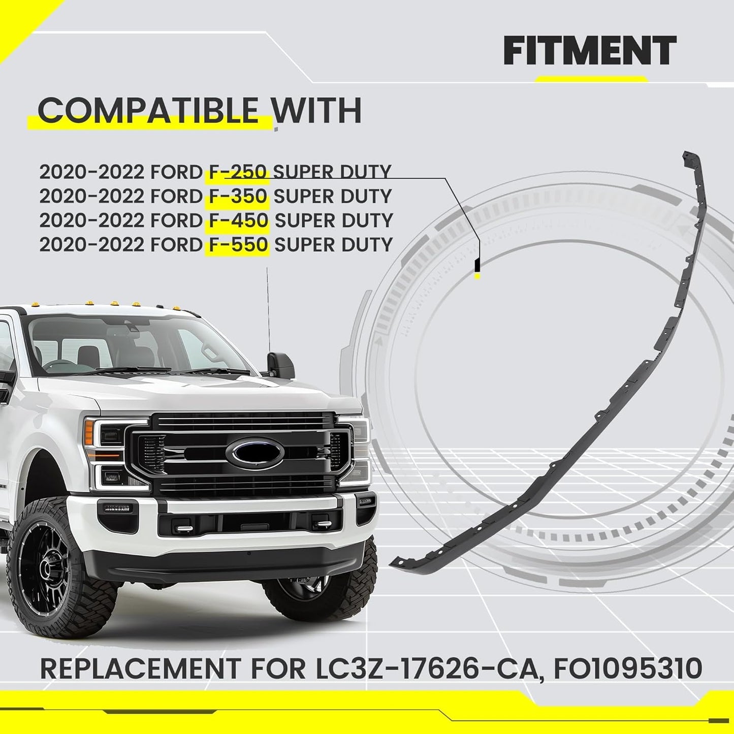 KUAFU Front Lower Deflector Valance Panel Compatible with 2020-2022 Ford F250 F350 F450 F550 Super Duty LC3Z-17626-CA Bumper Valance (Tremor Package Only) Plastic (PP) Black LYAP-X1131