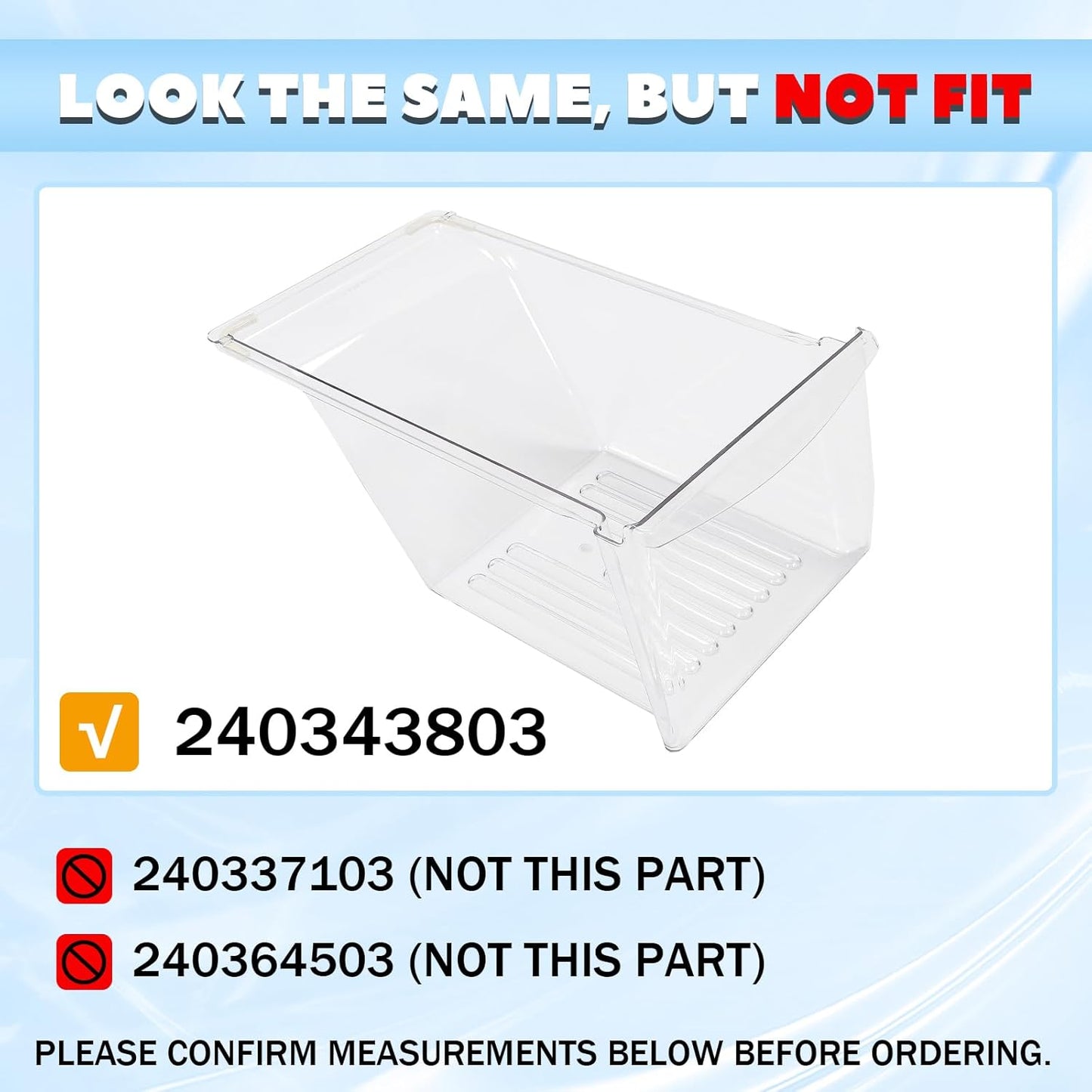 HECASA 240343803 AP2115895 240343801 Crisper Pan (Bottom) Compatible with Frigidaire Refrigerator Kenmore Crisper Bin Crisper Drawer 240343805 Replacement only LYOP-054