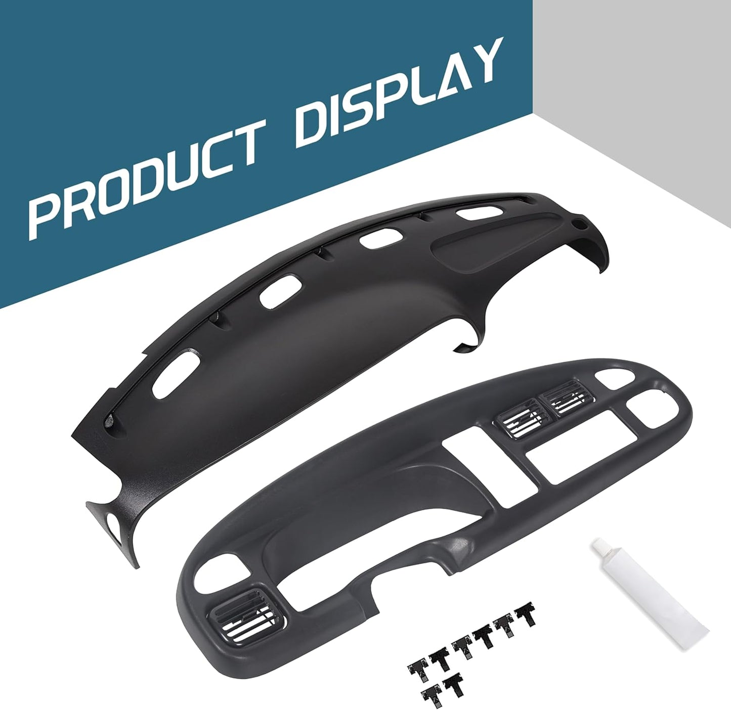 KUAFU Dash Bezel and Bashboard Cover Compatible with 1998-2002 Dodge Ram 1500 2500 3500 Pickup Truck Durable Panel Black 2 Packages LYAP-487T+LYAP-267T-2