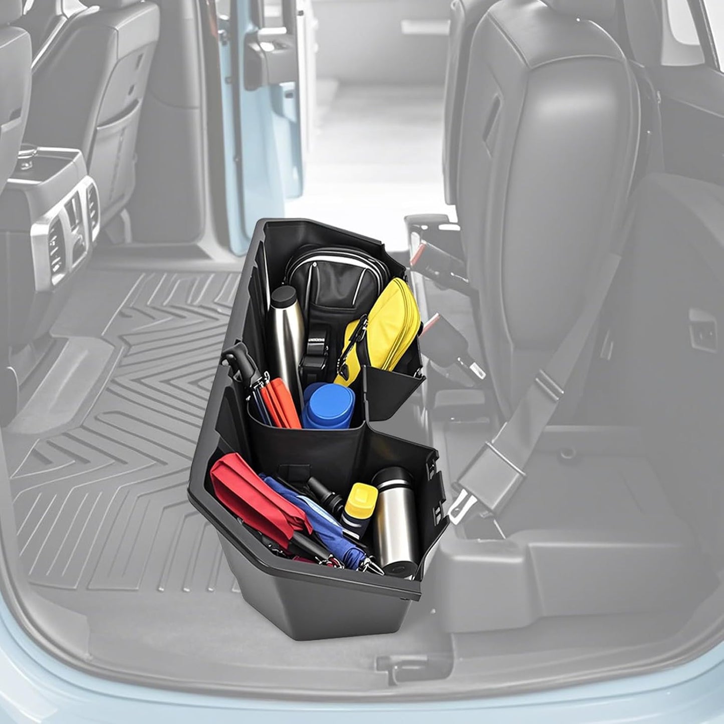 HECASA Under Seat Storage Box Compatible with 2019-2025 Chevy Chevrolet Silverado GMC Sierra 1500 2500 3500 HD Double & Crew Cab Black Plastic Underseat Storage LYAP-095S-2