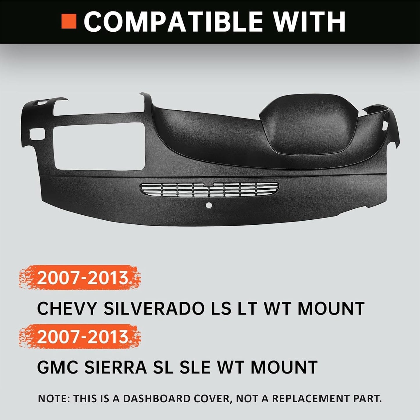 Kojem Black Dash Board Cover Compatible with 2007-2013 Chevy Chevrolet Silverado LS LT WT Base GMC Sierra SL SLE WT Base Dashboard Panel Cover Glovebox Dashboards ABS Plastic LYAP-300V