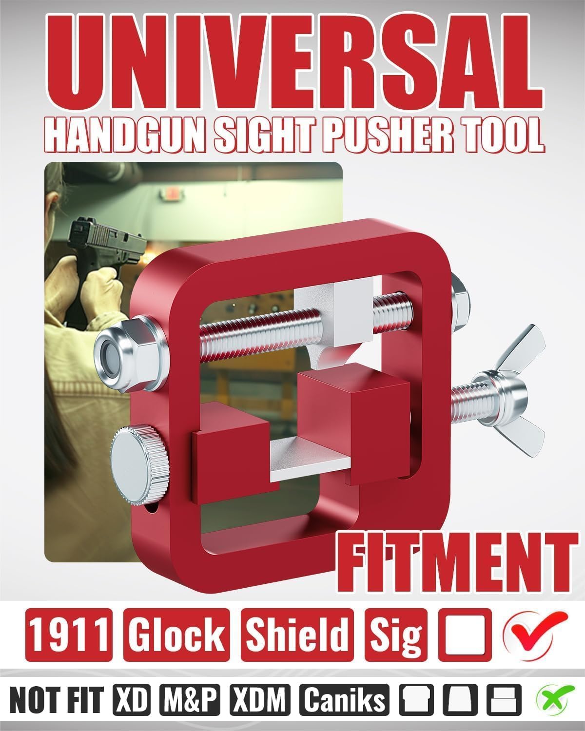 HECASA Sight Pusher Tool, Universal Handgun Sight Adjustment for 1911/Glock/Shield/Sig, Bead Disassembly Tool, Front Rear Sight Removal Tool Auto Repair LYOM-058
