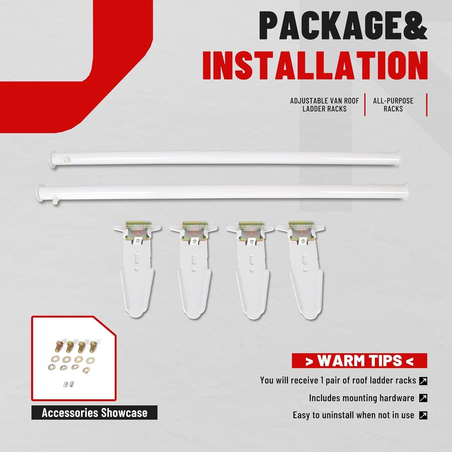 ECOTRIC Van Roof Ladder Rack 47inches- 77inches Adjustable Roof Rack 500LBS Capacity Compatible with Chevy Dodge Ford GMC Express LYA-059S