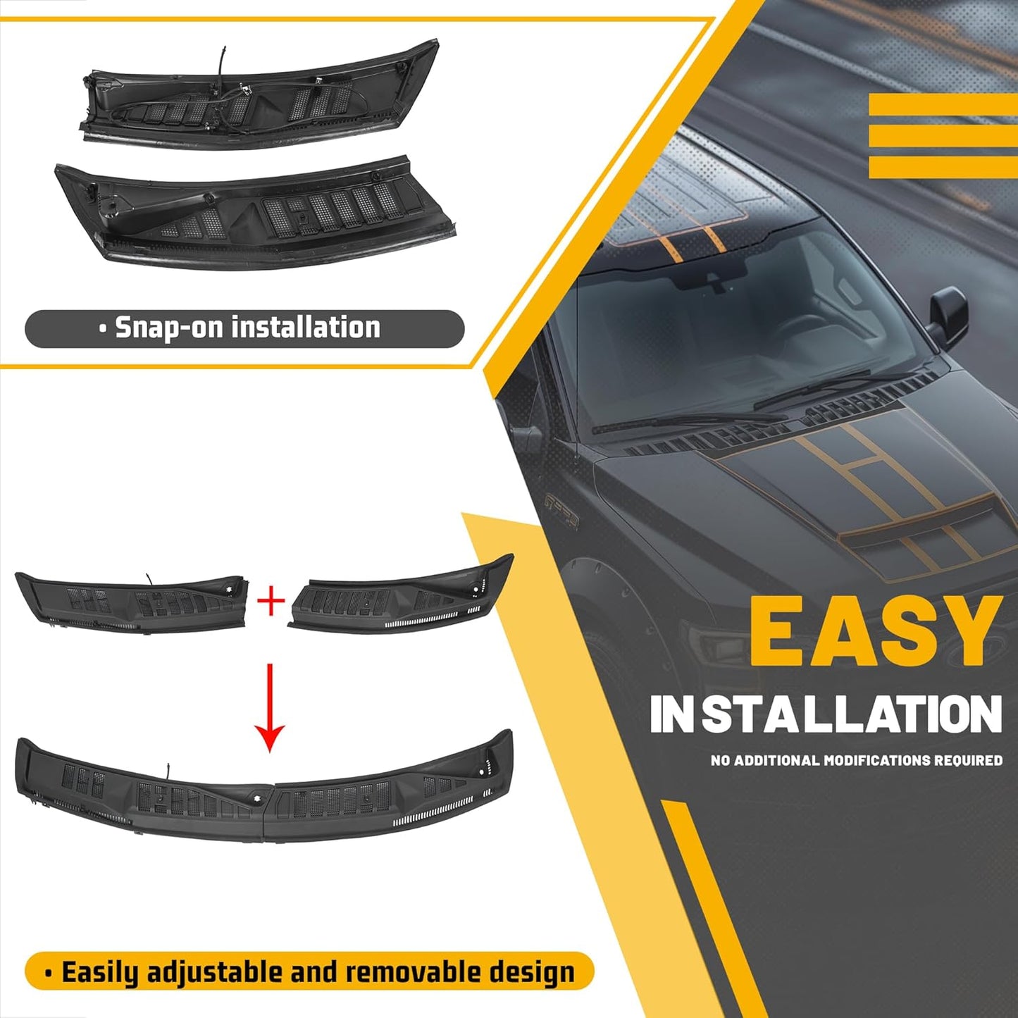 KUAFU Windshield Wiper Cowl Cover Panel Compatible with 2015-2020 Ford F150 Replacement for FL3Z15022A69B Left & Right Front Windshield Wiper Cowl Grille Insert Panel LYAP-321