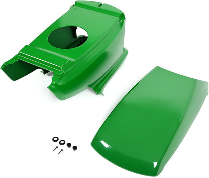 KUAFU Upper & Lower Hood Kit Compatible with John Deere LT133 LT150 LT155 LT160 LT166 LT170 LT180 LT190 LTR155 LTR166 LTR180 Replacement for AM131759 AM132530 Green Hood Assembly Kit LYJD-051+LYJD-046-1/LYJD-046-2