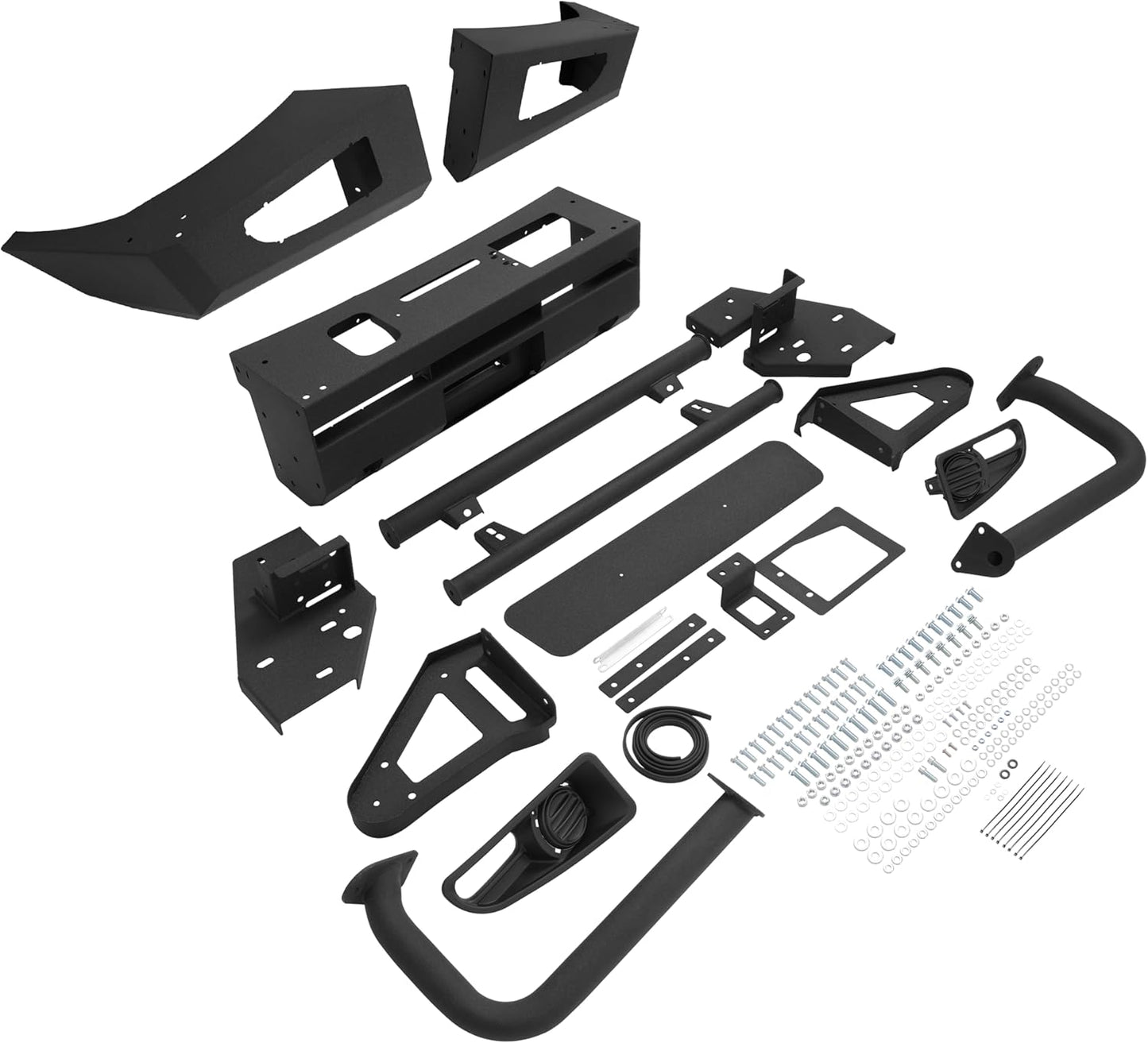 Front Bumper Assembly Compatible with 2004-2011 Nissan Titan, 2004 Pathfinder Armada and 2005-2007 Armada, W/Bull Bar, Fog Light Hole and Winch Mount, 3pcs-Main Body Steel Powder Coated LYAM-X1209A+LYAM-X1209B