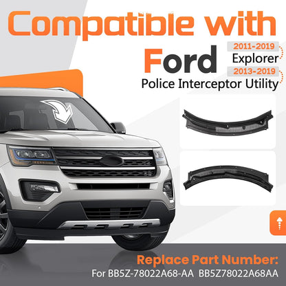 Windshield Wiper Cowl Panel Grille Compatible with 2011-2019 Ford Explorer & 2013-2019 Ford Police Interceptor Utility Replacement for BB5Z-78022A68-AA Air Inlet Window Cover Unfinished Plastic LYAP-X1344