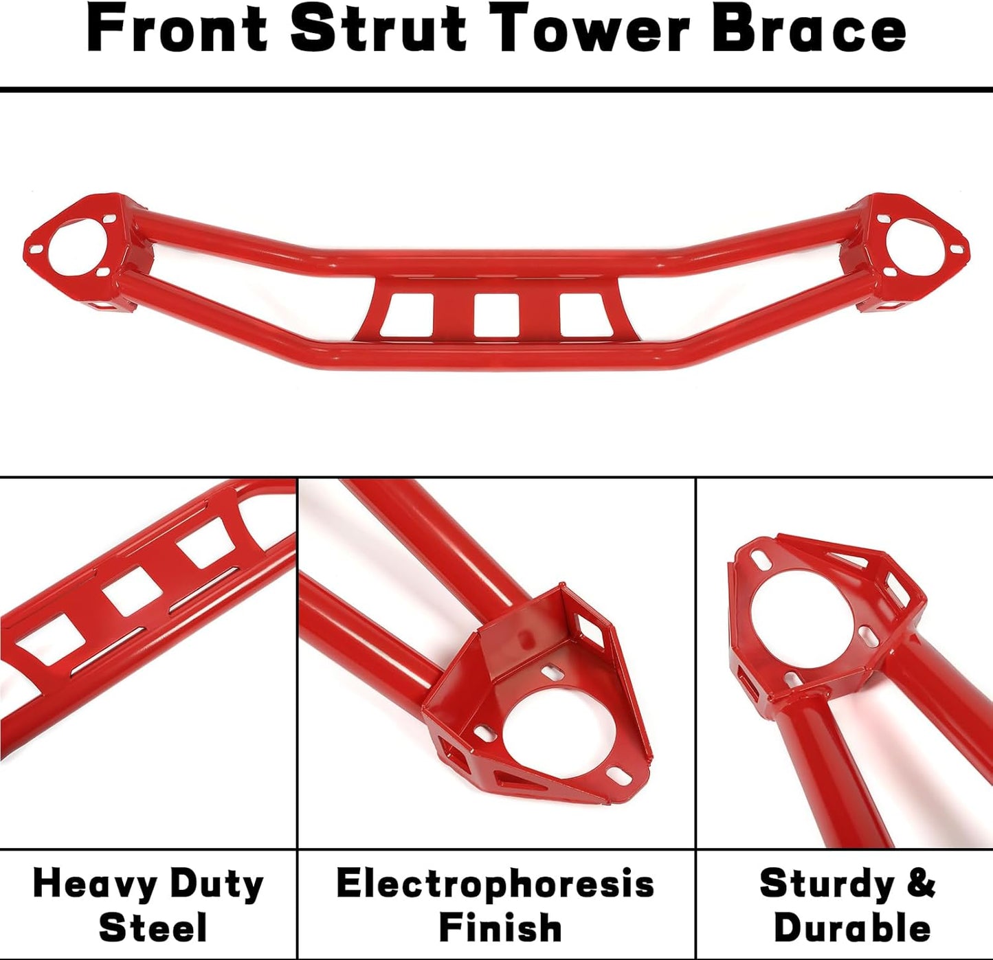 KUAFU Strut Tower Brace Compatible with 2008-2023 Dodge Challenger Front Twin Tube Design Red Steel Powder Coated LYAM-771